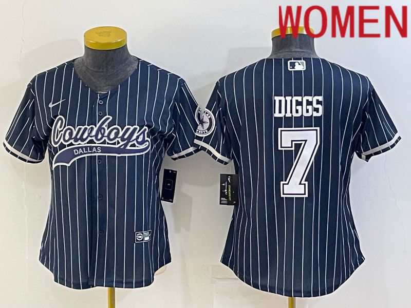 Women Dallas Cowboys #7 Diggs Blue stripe 2022 Nike Co branded NFL Jerseys